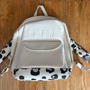 White and Black Leopard Print Diaper Bag Backpack